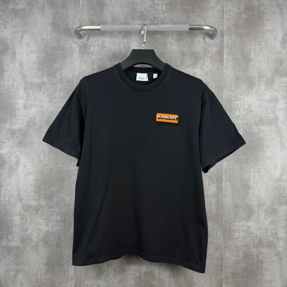 Authentic Burberry Black Tee with Orange Logo